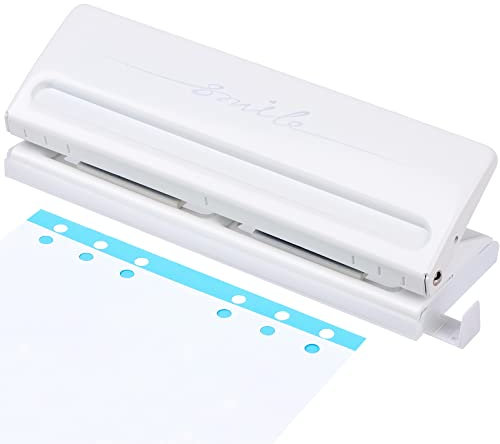 Cucitrice a Pinza, Mini Perforatore 6 Fori, Buca Fogli Distanze Regolabili Bucatrice, Perforatore Scomparti per A4 A5 A6 B7 Fora Fino a 6 Fogli (bianco)