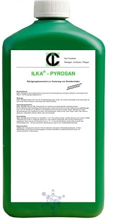 ILKA® - Pirosano Detergente per camini | 1 litro | Pulizia di fuoco e danni da fuliggine, contro nicotina e fuliggine | anche per vetri di camini e forni | biodegradabile