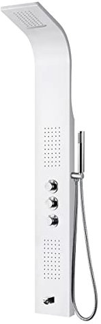 Aloni Duschpaneel mit Thermostat Duschsäule 5 Funktionen Regendusche Duschsystem mit Armatur Dusche Komplett Weiß