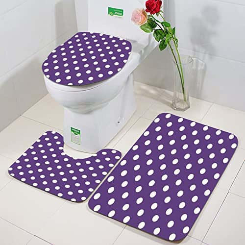 Rutschfeste Badematten 3 teiliges Set,Aubergine, polnische weiße ordentliche Tupfen und purpurroter Hintergrund m,Hohe Wasseraufnahme, weiche Mikrofaser, WC-Vorleger, WC-Sockelmatte, maschinenwaschbar