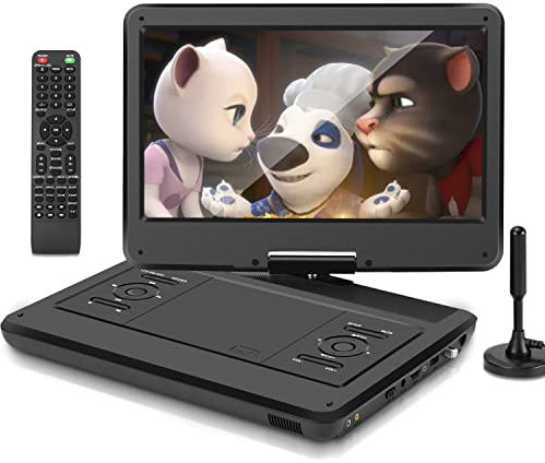 KCR 14.0 inch Portable TV/DVD Player Combo with HD LED Rotating Screen and DVB-T2 Digital TV Tuner/USB/HDMI/AV/Audio, Built-in Battery, Two Stereo Speakers