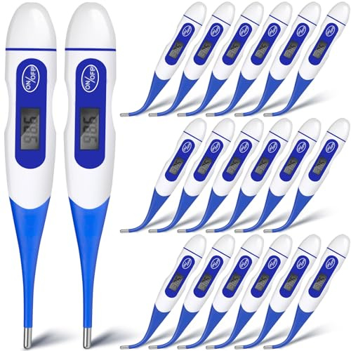 TrelaCo 20 Pcs Thermometer for Adults Digital Oral Thermometer for Fever Basal Body Fast Reading Flexible Tip for Underarm Rectal Mouth Temperature Measurement