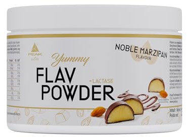 PEAK Yummy Flav Powder - 250g Geschmack Noble Marzipan I 50 Portionen I Geschmackspulver zum Süßen fast ohne Kalorien und ohne Zuckerzusatz I mit Inulin und dem Verdauungsenzym Laktase I vegan