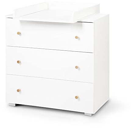 KMbaby Wickelkommode mit Wickelaufsatz, Wickeltisch, Kommode mit 3 Schubladen, Wickelaufsatz abnehmbar, mit Kippschutz, Weiß