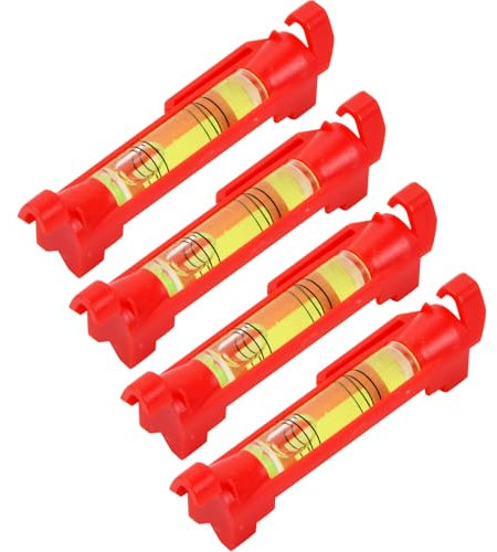 Paquete de 4 Niveles de Burbuja de Cuerda, Mini Niveles de Burbuja Lineales, Niveles de Burbuja Unidimensionales de ABS y Acrílico para Trabajos de Albañilería, Fontanería, Canalones (Rojo)