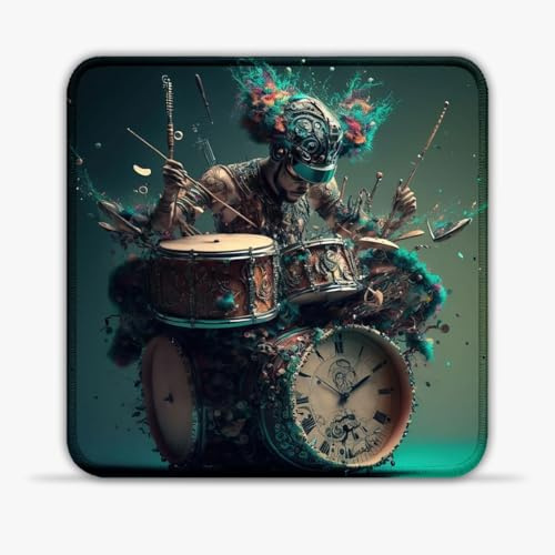 LJSPTU Gaming Mouse Pad Drum Portable 30x30cm SU Fabric Mouse Pad Stitched Edges Non-Slip Base 360° Smooth Tracking for Esports, Compact for Travel Gaming Setup