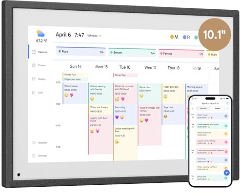 Dragon Touch Calendario, Calendario Digital 2025 de 10.1 Pulgadas, planificador de Pared Familiar, Pantalla táctil interactiva Full HD 1080P, Tabla Inteligente de tareas y organización del hogar