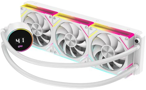 CiT Pro Glacier 360mm AIO CPU Liquid Cooler – 360mm Radiator – 3×120mm ARGB PWM Infinity Fans – Live LCD CPU Temperature Display – AM5, AM4 – LGA 1851, 1700, 1200/115X, 20XX Compatible | White