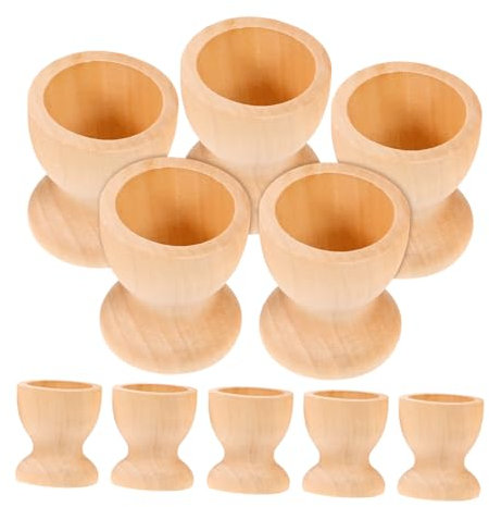 Amosfun 10pcs Wooden Egg Holder for Breakfast Natural Wood Egg Tray Cups for Kitchen and Dining Storage and Display
