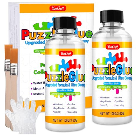 Jigsaw Puzzle Glue 7oz/200ml, Clear Puzzle Glue Kit Easily Preserves Finished Puzzles, Ultra Glossy Puzzle Sealer with Precision Applicator for 1000/3000/5000 Pieces, Quick Dry & Non-Toxic for Adults