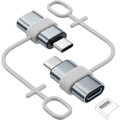 Lightening auf USB C Adapter, (2 Stück), Adapter Lightening auf USB C mit Laden Datenübertragung für iPhone 16/15 Pro Max, Plus, iPad, MacBook Pro/Air, Galaxy S24/S23, mit Anti-Lost Loop, Grau