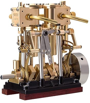 Steam Engine Model Building Kits, LS2-13S Vertical Twin-Cylinder Dual-Piston Reciprocating Marine Steam Engine Oil Cup for Model Ships 80-120cm, Physics Education Experiment Display for Adults