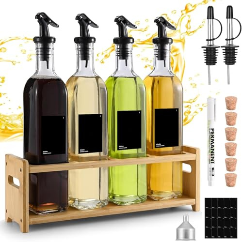 Gcirn Olive Oil Dispenser Bottle(4x500ml), Condiment Set-Cooking Oil Dispenser for KitchenGlass Bottles with Stoppers - Oils,Vinegars & Salad Dressings - VinegarBottle Refillable
