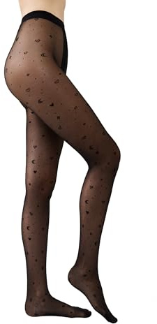 Conte elegant Moon 30 den Collant Fantaisie pour Femme Motif Lune Fin Élastique avec Gousset en Coton Pointes Renforcées Mode Chic Quotidien Soirée Haute Qualité, Noir