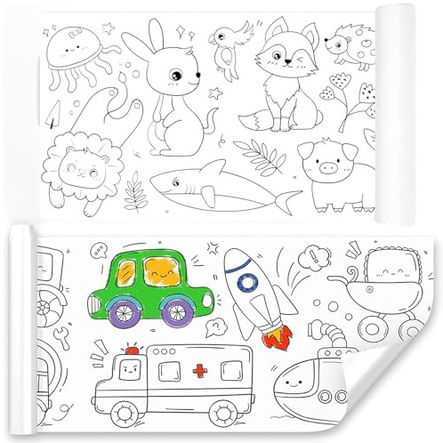 Kinesgsg 2 Piezas Rollo de Dibujo para Niños, 30x300cm Rollo de Papel para Pintar, Laminas Dibujos para Colorear, para Dibujar Colorear Juguetes de Pintura Educativos Tempranos