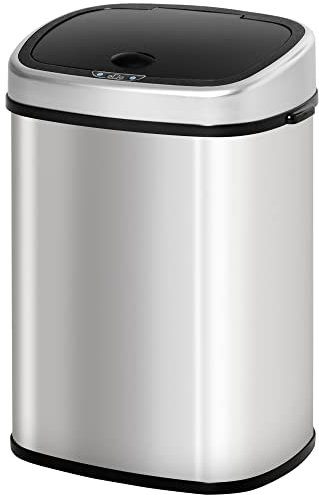 HOMCOM Automatik Mülleimer Abfalleimer mit Infrarotsensor Kücheneimer 48L Silber L40,5 x B29,5 x H57 cm