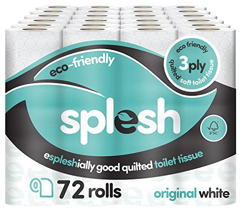 Splesh by Cusheen 3-ply Toilet Roll - Unscented (72 Pack) Soft, Quilted Bulk Toilet Rolls, Toilet Tissue and Loo Rolls – Eco-Friendly Toilet Paper Sustainably Crafted in The UK
