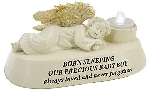 Born Sleeping Baby Boy Angel with Tealight Memorial Graveside Ornament