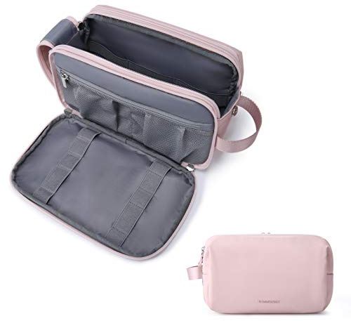 BAGSMART Kulturbeutel für Herren, Reise Kulturtasche Reisezubehör Kosmetiktasche mit Doppelter Reißverschlussöffnung Großer Stauraum, 5L-Rosa