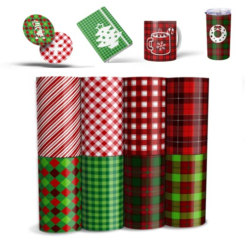 Christmas Sublimation Transfer Ink Sheets for Heat Press Machine, Plaid Elks Holiday Sublimation Transfer Paper for T Shirts,Tumblerss,4.5x12Inch,8Pcs