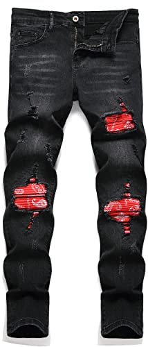 AITITIA Men's Biker Zipper Deco Washed Straight Fit Jeans, 6627 Black, 34