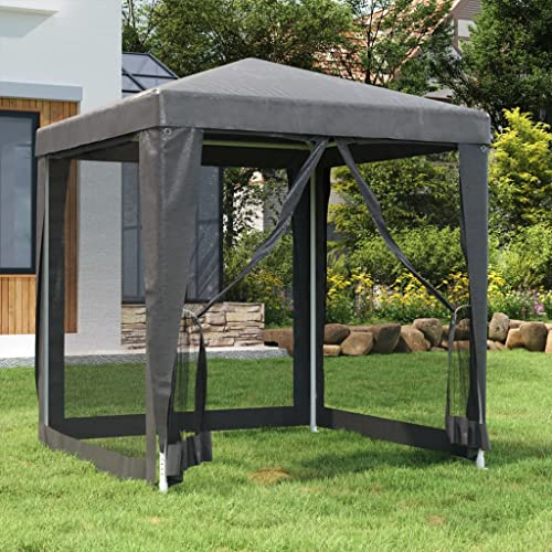 HOMIUSE Partyzelt Anthrazit 2x2 m HDPE Pavillon Grillpavillon Faltpavillon Verkaufsstand Gartenpavillon Gartenlaube Party Zelt Groß Bierzelt Faltzelt Grill Pavillions mit 4 Mesh-Seitenwänden