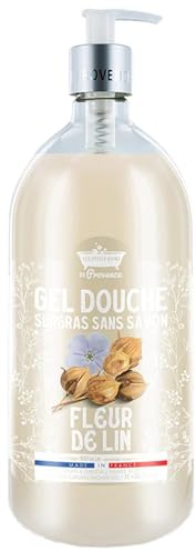 Gel Douche Fleur de Lin 1L – Les Petits Bains de Provence – Hydratant & Doux pour la Peau et les Cheveux, Pour Tous Types de Peaux, Sans Paraben, Testé Dermatologiquement