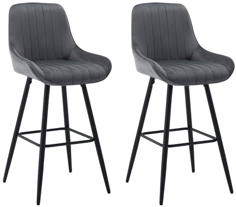 WOLTU 2er Set Barhocker, Barstuhl, Küchenhocker, Tresenhocker, Bistrohocker, Design Hocker, mit Rückenlehne Fußstütze, gepolsterter Stuhl, aus Samt Metallbeinen, Dunkelgrau, BH394dgr-2