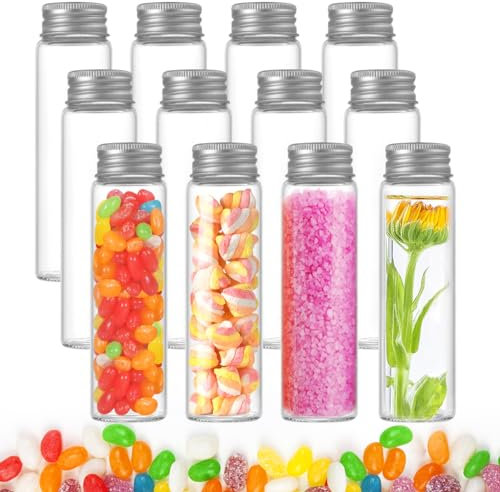 TESSTSY 12 Pièces Tubes à Essai en Plastique 110ML, Bouteille Sensorielle Vide avec Bouchons à Visser, Tube Plastique Transparent, Tube a Essai Plastique Transparent, pour Fleurs, Bonbons, Épices