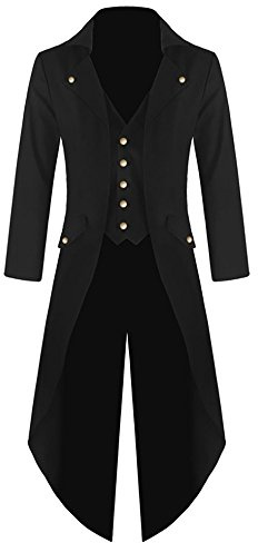 Runcati Uomo Gothic Frack Steampunk Giacca Vittoriana Carnevale Costume Cosplay Smoking Medievale Passeggiata Cappotto Moda Capispalla, Nero, M