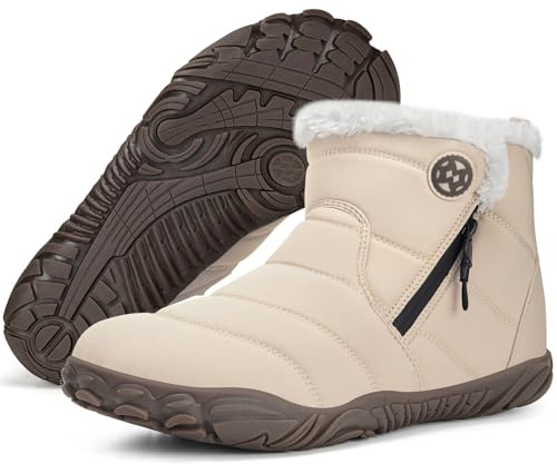 Barfotaskängor för män kvinnor varma pälsfodrade vintersnöstövlar utomhus, BEIgE, 8 UK Wide