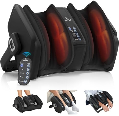 CuPiLo Foot Massager with Heat, FSA Eligible HSA Shiatsu Foot Calf Massager with Remote, Multi-Level Compression Deep Kneading Feet Massage Machine for Neuropathy, Plantar Fasciitis, Circulation