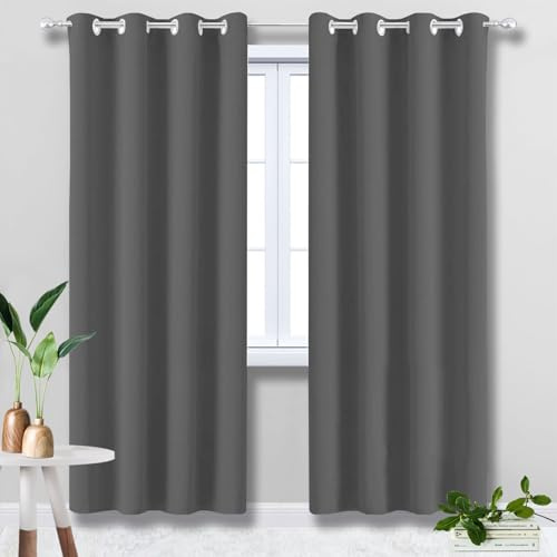HUAXIQUE Tende Camera da Letto Moderna 90x220cm Isolante Freddo e Caldo con Anelli 1 Pezzi Impermeabili Tende Oscuranti Termiche per Soggiorno Cucina sala da pranzo Grigio Scuro