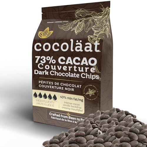 Cocoläat 73% Dark Couverture Chocolate Chips | Culinary Grade for Bakers, Pastry Chefs, & Chocolatiers | 73% Cocoa - 43% Fat | Gold Foil Resealable Pouch Perfect Holiday Gift | 2 lb