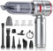 Aspirateur Voiture Puissant sans Fil, 20000 PA 4 en 1 Mini Aspirateur a Main avec Moteur Brushless 3 Niveaux Réglables Idéal pour Voiture Maison Bureau Les Soins des Animaux (Rouge-argenté)