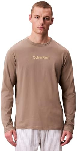 Calvin Klein T-Shirt Manches Longues Homme Crew Neck Col Ras-du-Cou, Marron (Captivating Gray), L