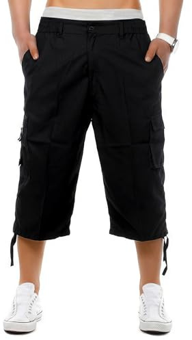 WJL WHISPERING JONES LONDON Mens 3/4 Long Shorts Cargo Combat Elasticated Waist Three Quarter Length Below Knee Modest M-6XL