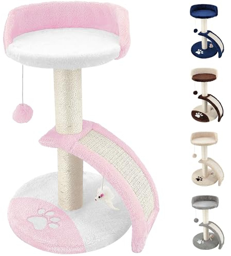 Beltom® TIRAGRAFFI per Gatti Alto 54 CM. GRAFFIATOIO Parco Giochi Gioco da Gatto con Corda SISAL E Cuccia Albero GRAFFIO Palestra. - Rosa-Bianco
