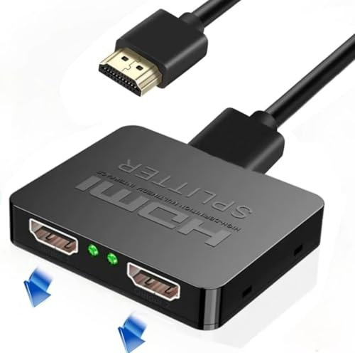 HDMI Splitter 1 in 2 Out, 4K 3D HDMI Distributor Adapter 1 to 2 Way Box Hub Cable 1x2 HDCP2.2 for Xbox, PS4/3, Blu-Ray Player, DVD, HDTV