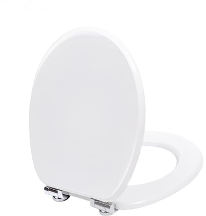 TODOT Abattant WC avec Frein de Chute Silencieux, Lunette de Toilette en Bois MDF, Finition Laquée Effet Miroir, Charnières Inox/Zinc Ajustables, Compatible Cuvette O, Capacité jusqu'à 175 kg (Blanc)