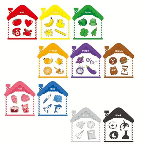 SMARSTICKER Ensemble de tri des couleurs de la maison avec 10 aimants assortis - Activité d'apprentissage des couleurs et des formes - Aimants pour réfrigérateur éducatifs pour tableau blanc