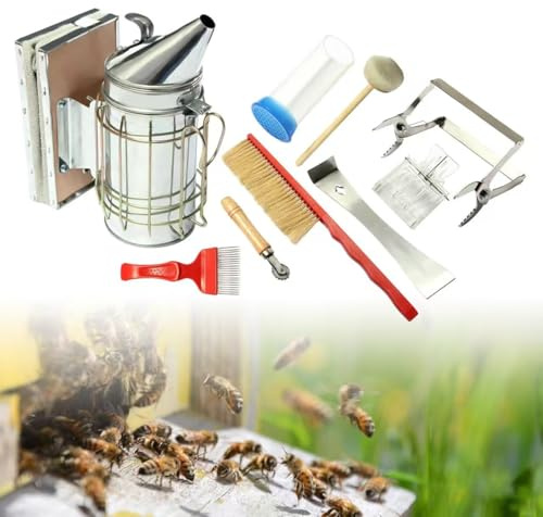 Juego de 7 accesorios para apicultores, extractor de miel, suministros de apicultura, abejas ahumadoras, cincel para apicultores principiantes profesionales