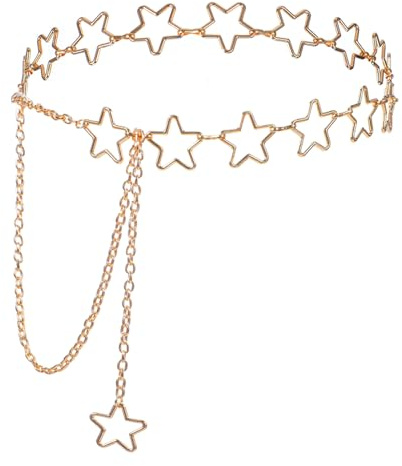 Bauchkette Sterne Gold Gürtel Sterne für Damen 100cm Lange Hüftkette Ketten Gürtelkette Metall Taillenkette Gold Kettengürtel Bauchkettengürtel für Kleidung Jeans Kleider Freizeithosen