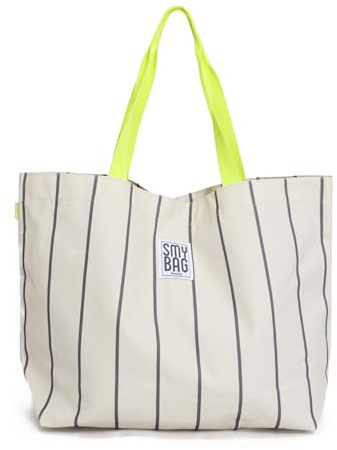 Ponette Bolsa de Playa Mujer Mallorca – Bolso Playa familiar con Bolsillo Interior y Clip de Cierre – Shopper Verano a Rayas – Bolsa Piscina, Viaje y Gimnasio – 60 x 45 x 19 cm – Marca Española