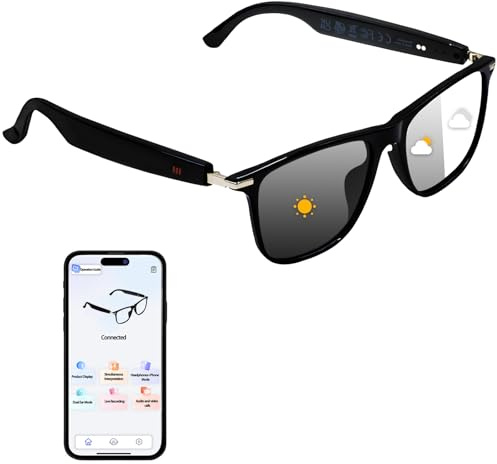 SUNSEATON Occhiali Smart Traduttore AI, Lenti Fotocromatiche, Occhiali da Bluetooth Sole Polarizzati con Interpretazione Simultanea, Traduttore Vocale per Uomini e Donne,110+ Languages (Nero)