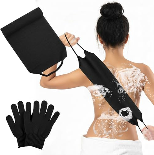 Sibba 3 st exfolierande kroppsskrubbare badhandskar set baksida skrubbare duschhandduk dubbelsidiga badhandskar för exfoliator, ryggbricka för kroppsskrub, ta bort död hud