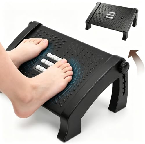 Kezidhp Reposapiés Ergonómico con Superficie de Masaje - Plástico Negro Antideslizante para Oficina, Hogar y Gaming - Silla de Trabajo y Consola de Juegos (Ajustable)