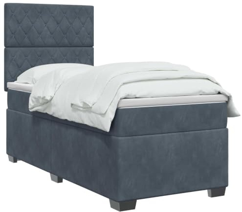 vidaXL Lit boxspring avec Matelas Gris foncé 90 x 200 cm Velours, Chambre, lit Tendance, Velours, tête de lit Ajustable, Matelas Ferme, Sommeil réparateur, idées déco