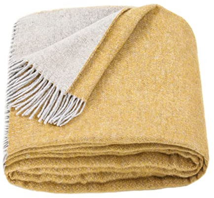 LYHome Merino Wool Blanket, Warm & Soft Throw for Bed & Sofa, 140x200 cm | 80% Merino, 20% Nylon OEKO-TEX. Winter & Summer Blankets, Indoor & Outdoor - Couch, Camping, Car, All-Season | Mustard