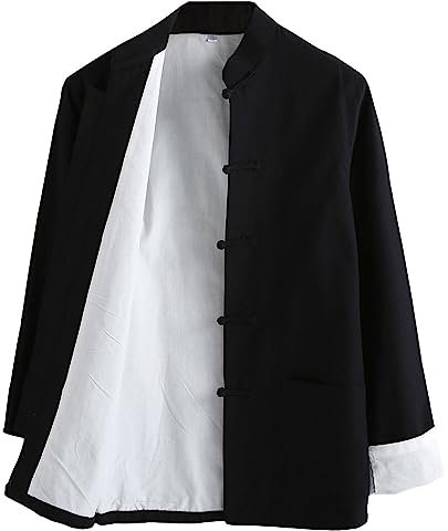 G-LIKE Chinesische Kampfkunst Herren Jacke – Traditionelle Uniform Oberbekleidung für Kampfsport Kung Fu Tai Chi Wushu Männer Frauen Kostüm Tang Stil Langarm Kleidung - Baumwolle (Schwarz, L)